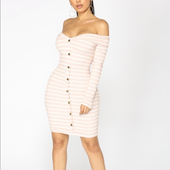 Fashionnova striped pink white off shoulder dress - Picture 2 of 8